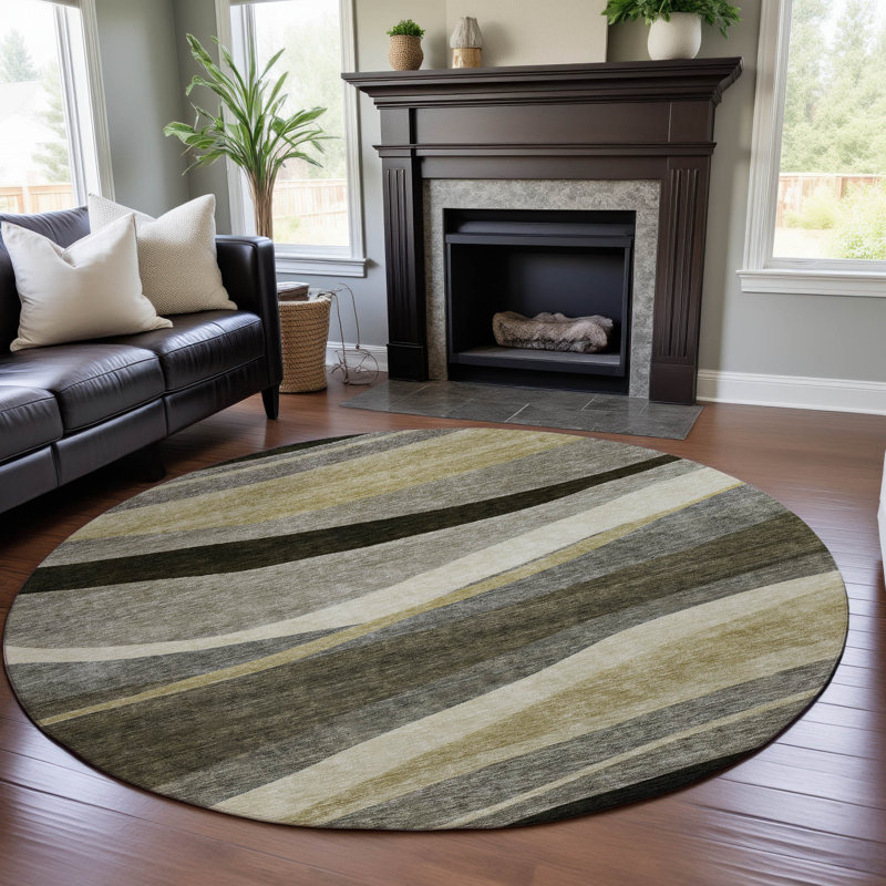 Premium Machine Washable Wayne AMF1098 Swirls Rug, Round 8'