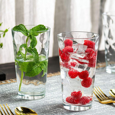 Set Of 12 Elegant Everyday Stackable Drinking Glasses - Includes 4-17Oz Highball Tumbler Glassware, 4-13Oz DOF Rock Glasses, 4-7Oz Juice Glasses For Mixed Drinks, Water, Beer, Wine.