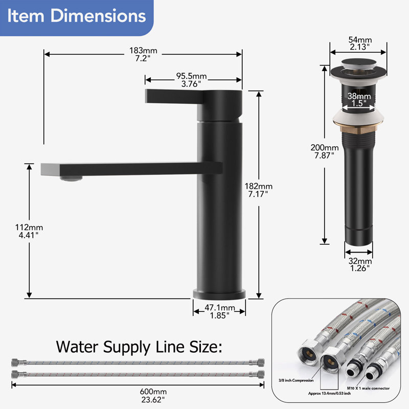 NO Single-handle Bathroom Faucet with Drain Assembly, Matte Black
