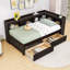 Lit plateforme en L avec deux tiroirs, tablettes et ports USB-387958047-387958045