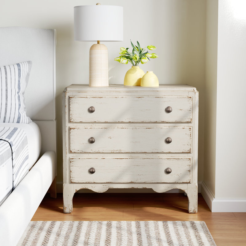 Alcy 32" W Three-Drawer Nightstand, Cream/Beige