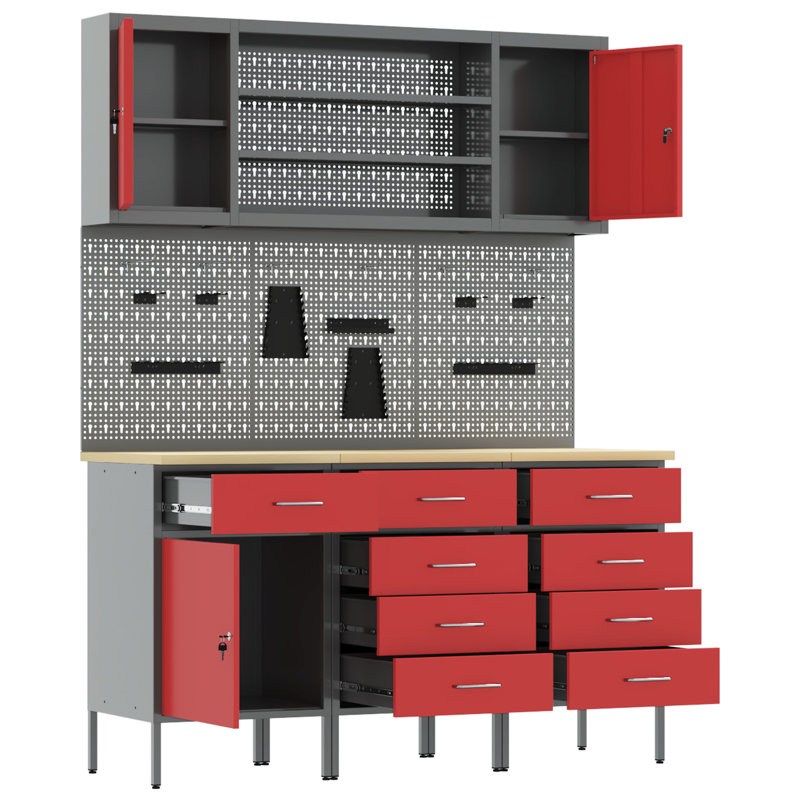 Set Of 5 Steel Large Height-Adjustable, Red