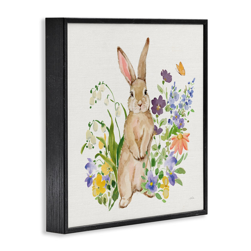 Giclée sur pied Spring Bunny, conception de Katrina Pete, H 12 po x l 12 po, Giclée encadrée noir minuit