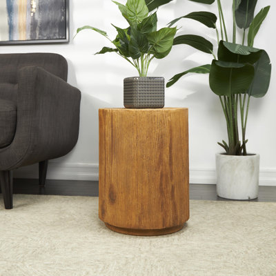 Magnesium Oxide Block Outdoor Accent Table with Natural Textured Wood Grain