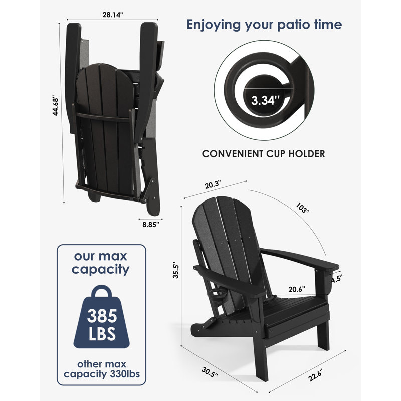 Chaise Adirondack pliante en plastique Lutie, Noir