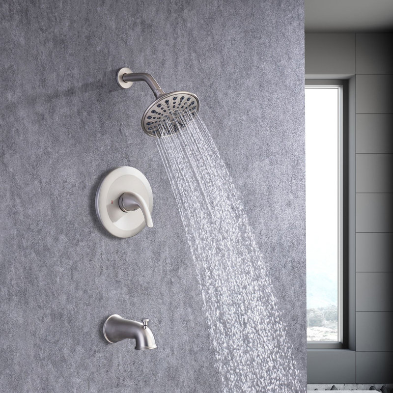 Diverter Tub & Shower Faucet with Rough in-Valve, Brushed Nickel