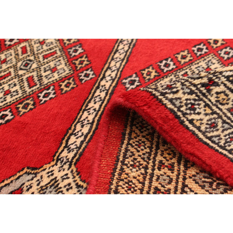 Tapis décoratif en laine de conception unique en laine rouge de 3 pi 1 po X 4 pi 11 po noué à la main New Age
