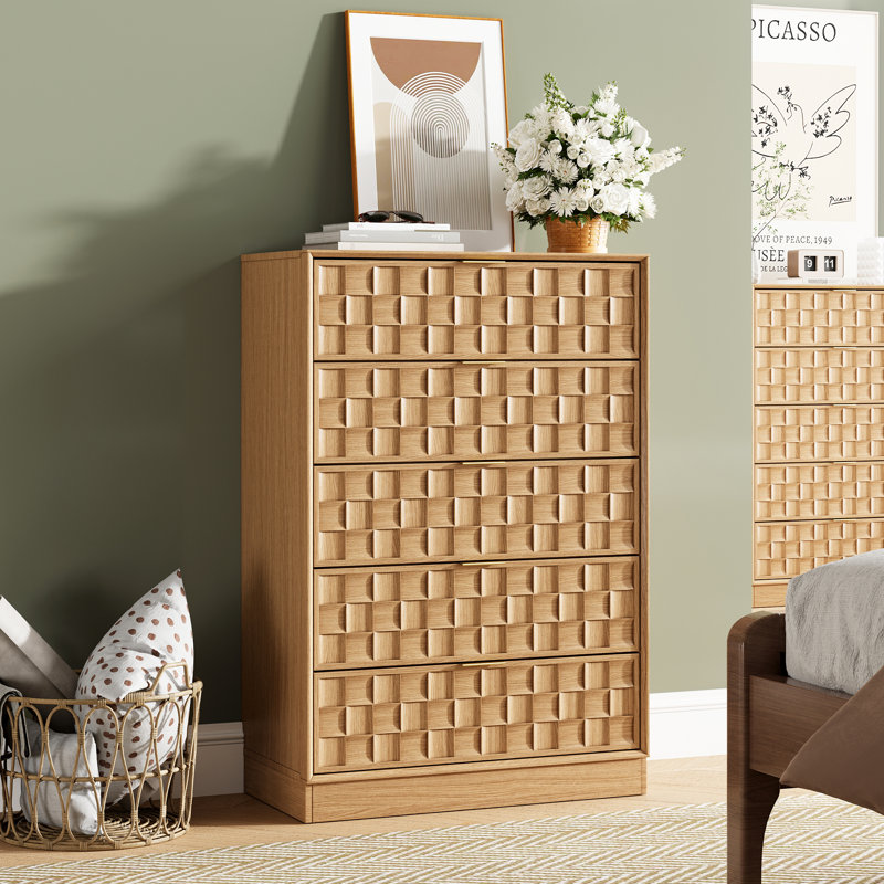 5 - Drawer Dresser, 45" H, Oak