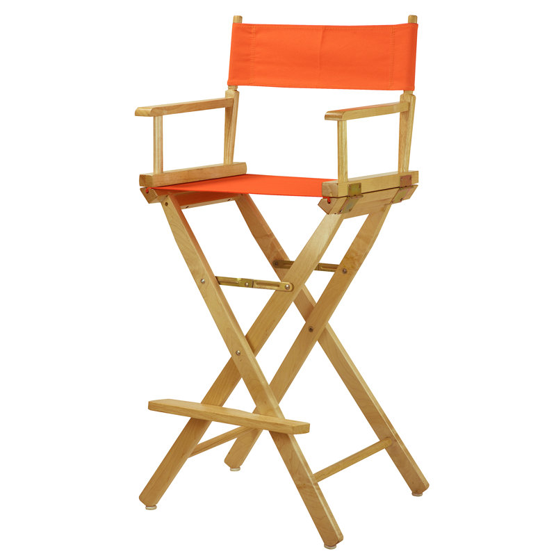 30" Folding Director Chair with Canvas, Natural, Tangerine