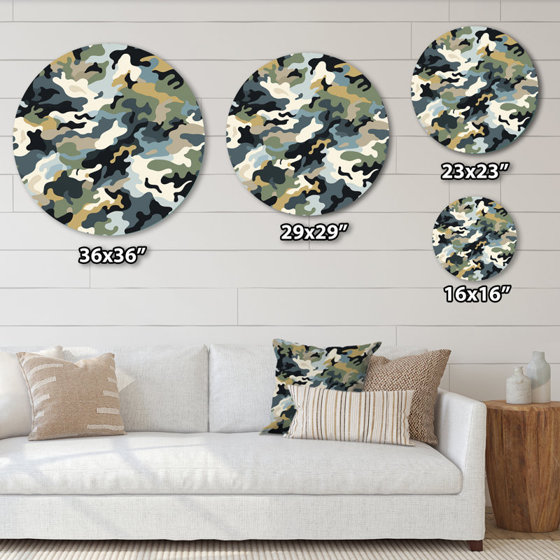 Courtnei - camouflage rond, art en métal, H 16 po x l 16 po