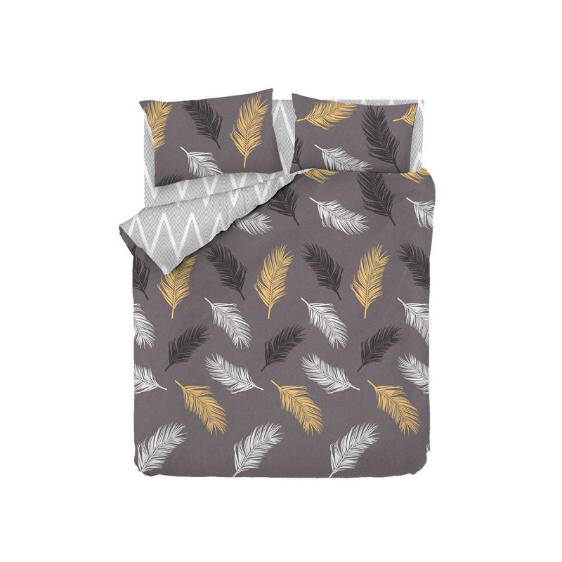 Luxurious Super King Quilt Cover Set, Gold & Grey, 102.4 x 86.6 inches | 65% Cotton / 35% Polyester, 120 Thread Count | Includes 2 Pillowcases (23.6 x 23.6 inches) | Machine Washable, Elegant Design Perfect for Any Bedroom