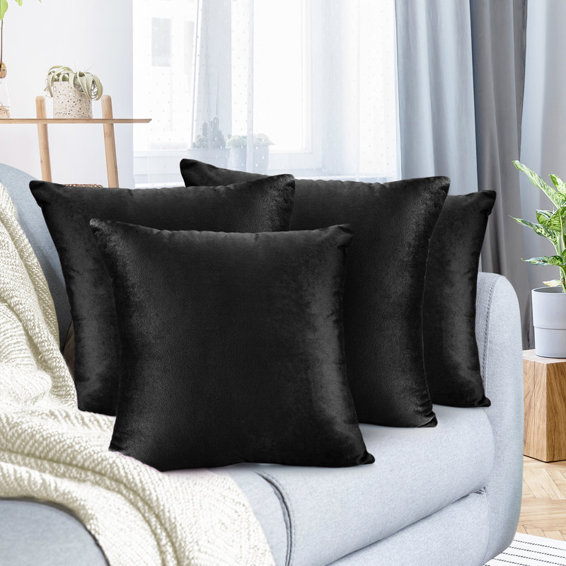 Housse de coussin en velours , H 24 po x l 24 po, Noir