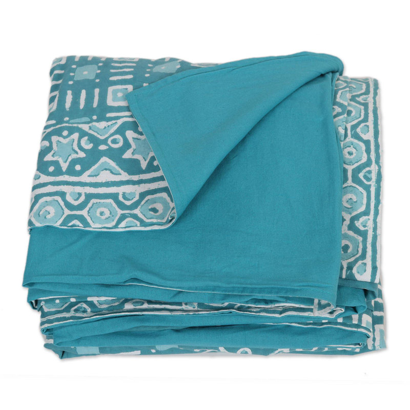 Ensemble de housse de couette standard en coton 3 pièces Brinton, Bleu