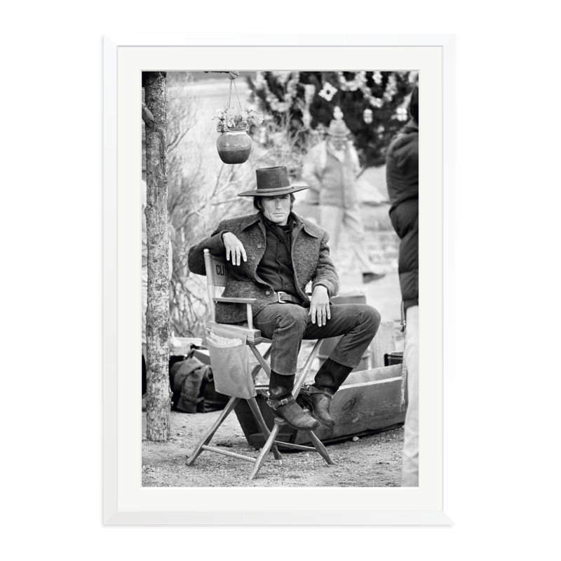 Clint Eastwood Relaxing On Set, White, 38" H x 27" W