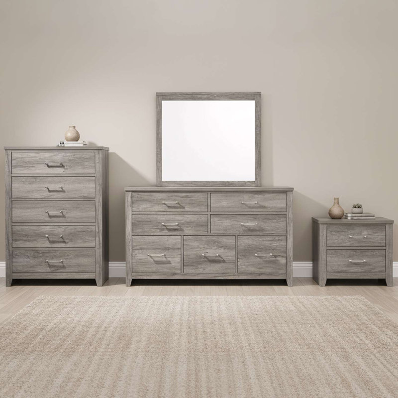 Ensemble de rangement 4 pièces avec commode, miroir, commode et table de chevet Harmony