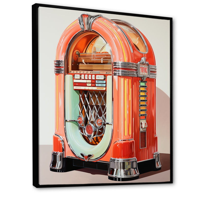 Minimalist Jukebox Melody 1 - Jukeboxes, art mural, Cadre flottant noir, H 32 po x l 24 po x P 1 po