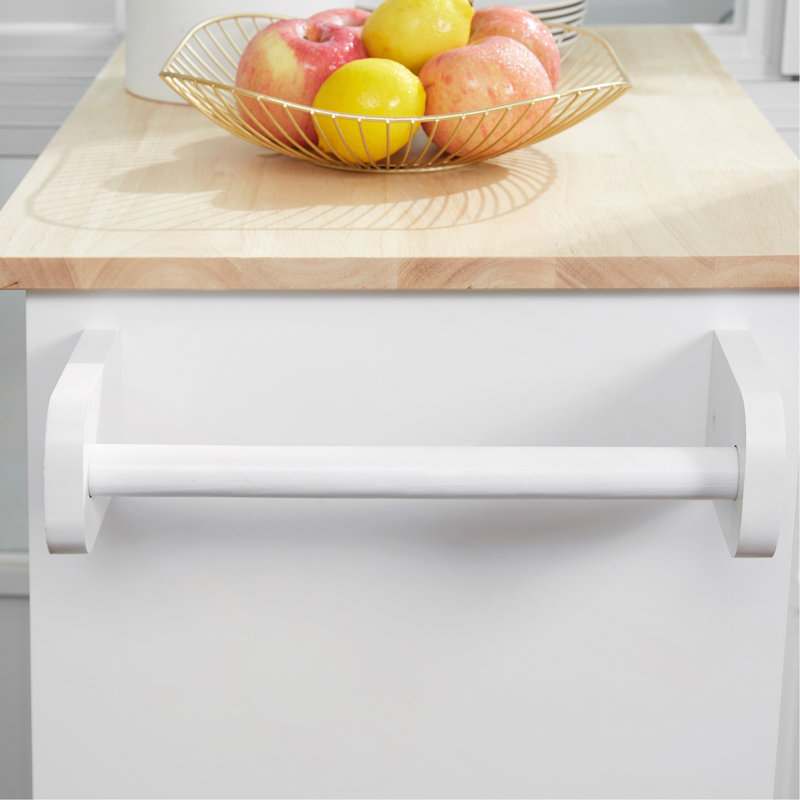 Îlot de cuisine avec chariot, tiroir, armoire de rangement et porte-serviettes, Blanc