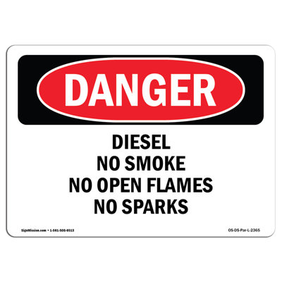 Diesel No Smoke No Open Flames No Sparks Aluminum Sign 12 x 18