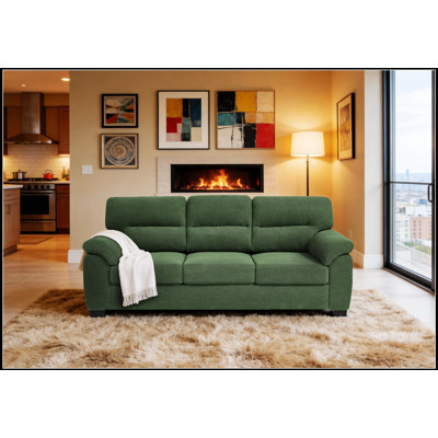 Canapé rembourré moderne à trois places avec accoudoirs rembourrés extra larges et tissu texturé pour le salon