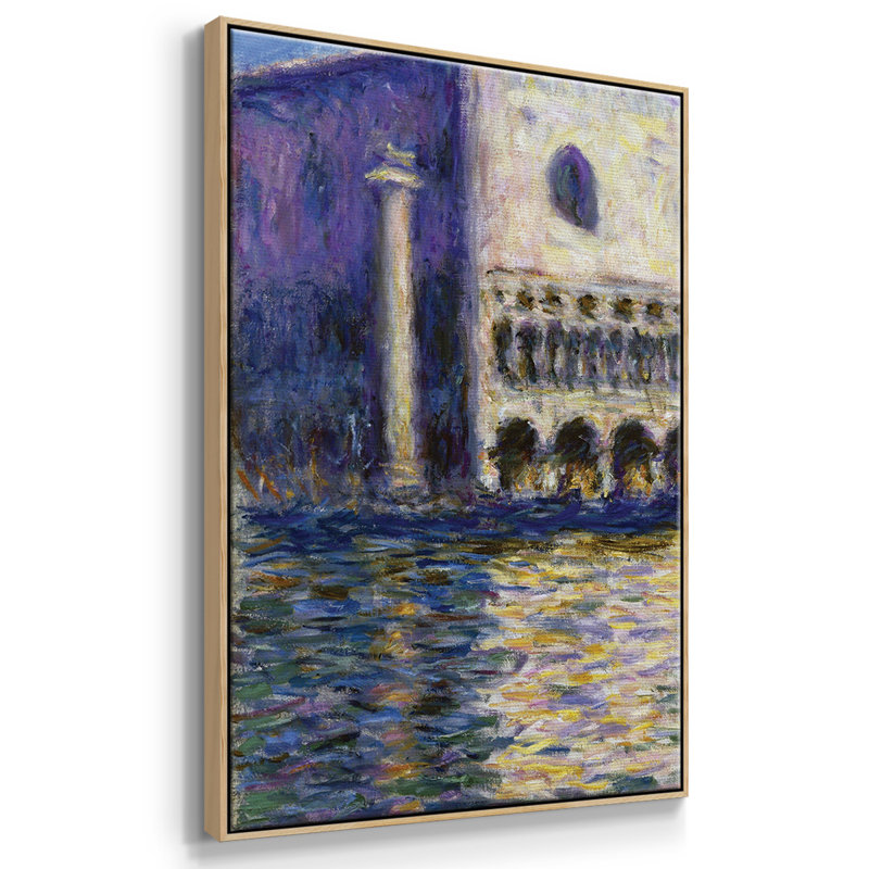 Monet - 3 pièces, reproduction encadrée sur toile, H 40 po x l 78 po x P 2 po, Encadré naturel