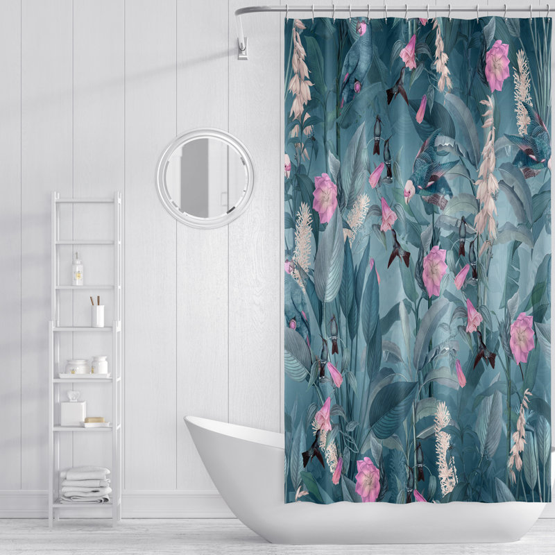 Birds And Flowers Shower Curtain, 72" H x 70" W