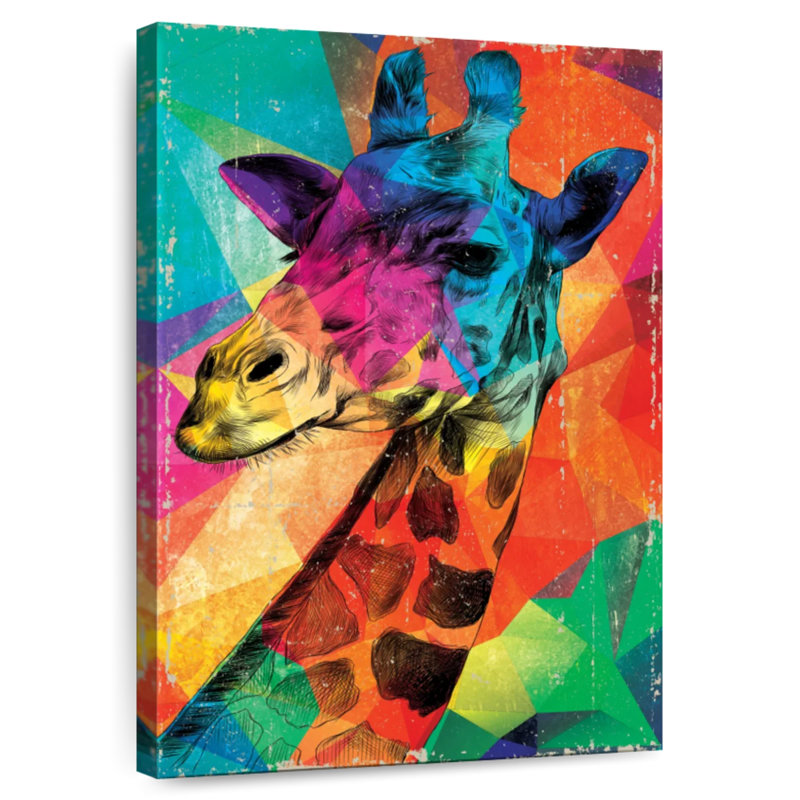 Brampt Giraffe On Geometric Colors, 51" H x 34" W