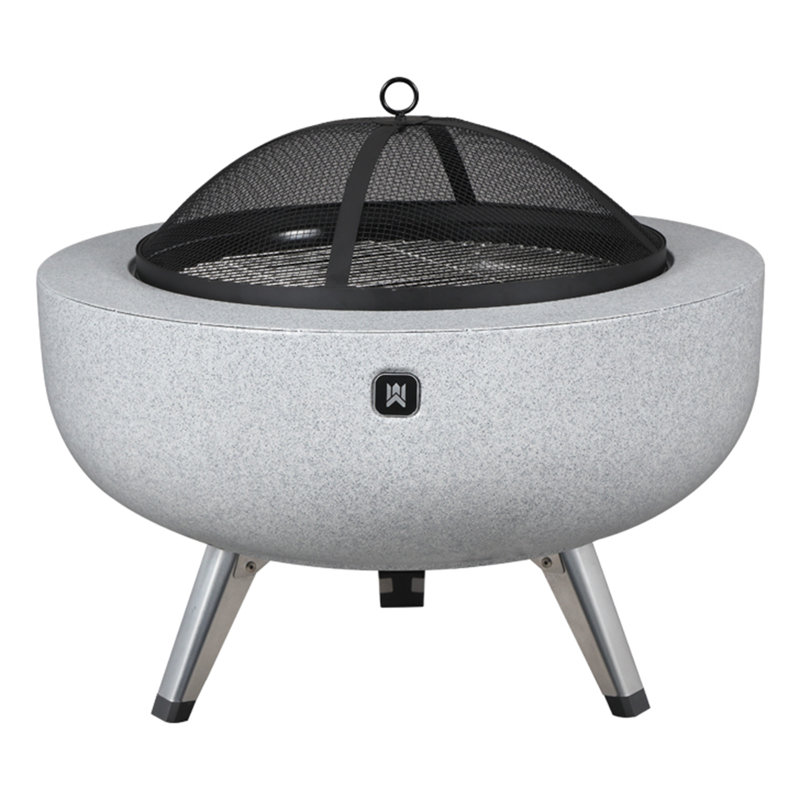 25.6" Round Fire Pit Table with Foldable Legs & Lid,  Wood Burning Fire Pit for Barbecue