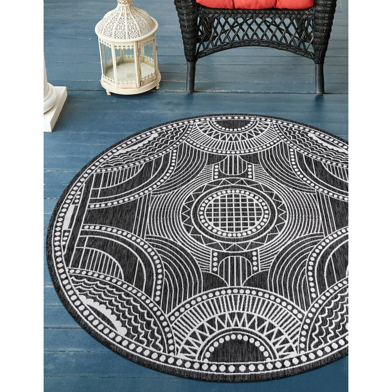 Tapis noir et blanc Aucun, Rond 3 pi 3 po