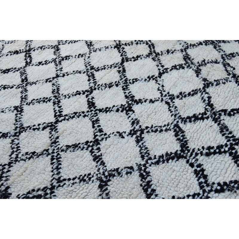 One-of-a-Kind Rectangle 5'10" X 8'3" 1980s Wool Area Rug Off-White/Black/Blue