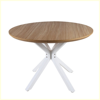 Table à pied centrale moderne de 107 cm (42 pouces) avec piètement croisé, plateau en MDF en chêne pour 4 à 6 personnes