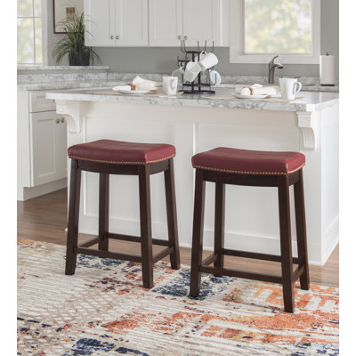 Bartonville Counter & Bar Solid Wood Backless Stool with Upholstered Seat