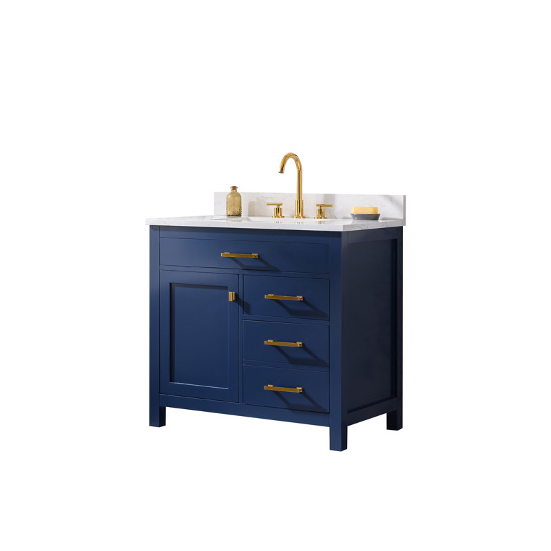 Meuble-lavabo simple 36 po Ajhane, Bleu marine / doré brossé