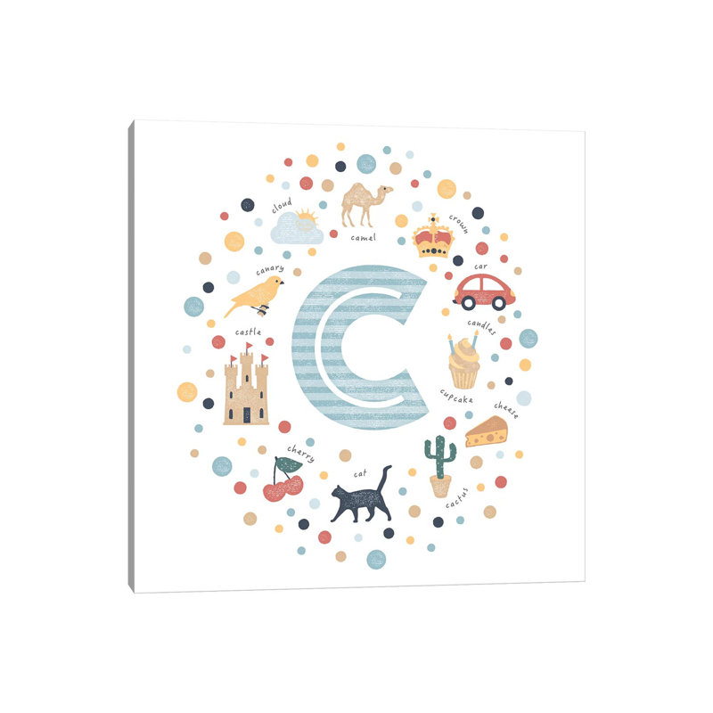 Lettre illustrée C bleue - impression, Toile tendue, Pas de tapis, H 37 po x l 37 po x P 1,5 po