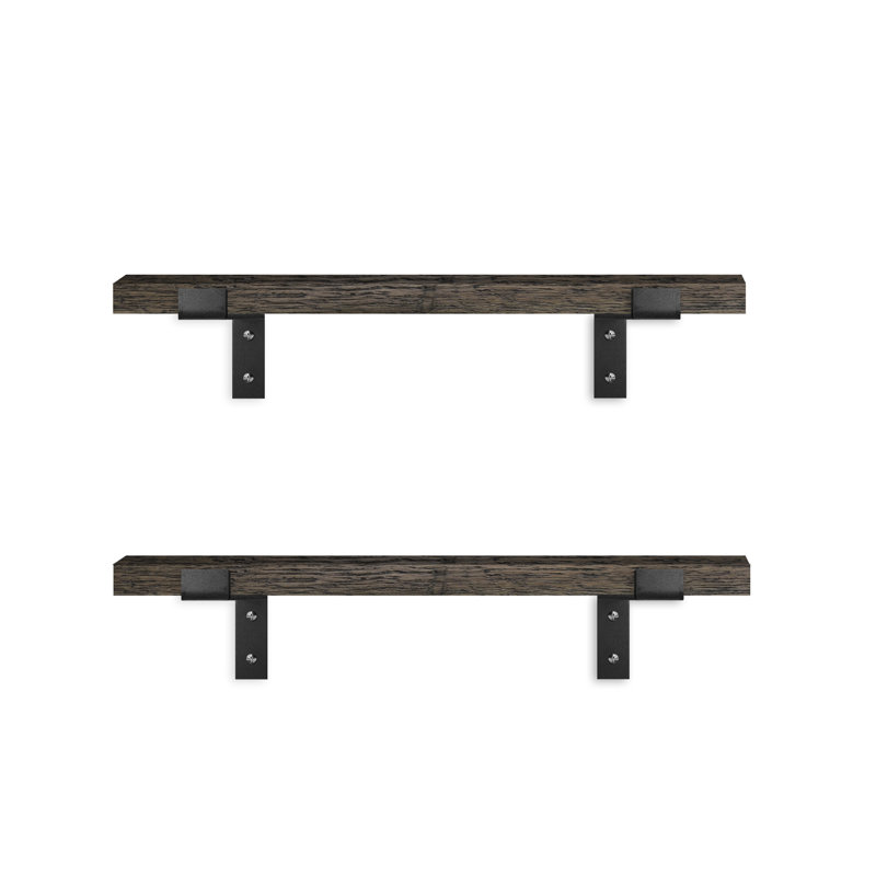 Christyne 2 Piece Oak Bracket Shelf, 1" H x 71" W x 8" D, Black Cherry