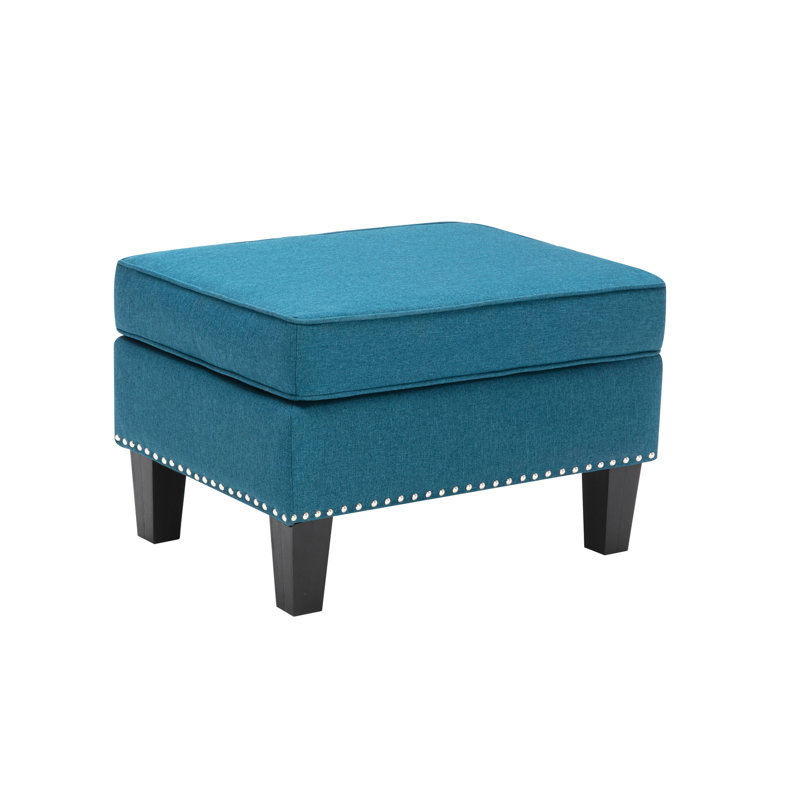 Yuki Fabric Upholstered Ottoman with Plastic Legs, Blue