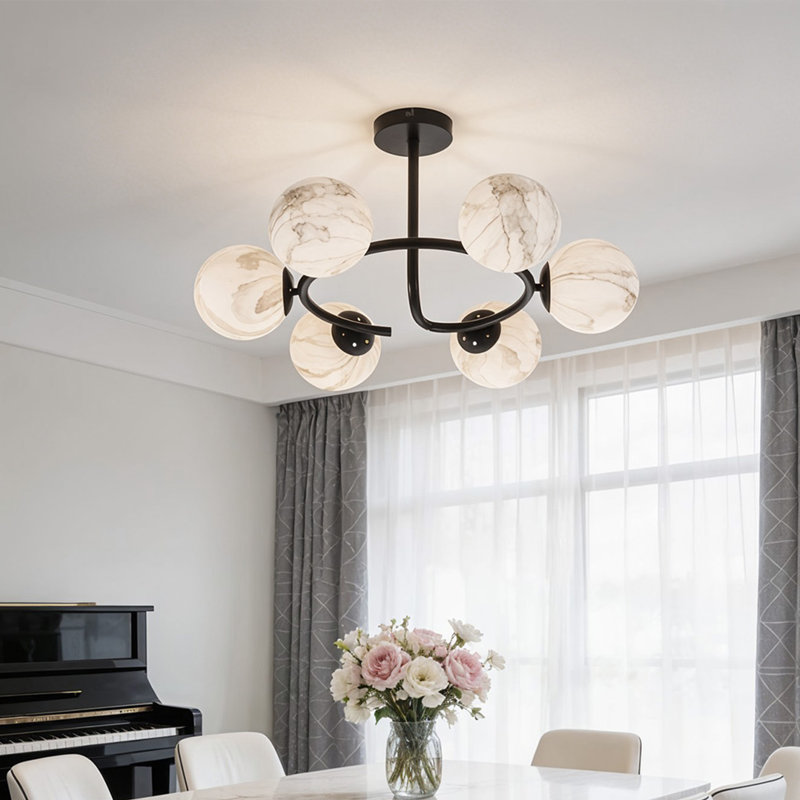 6 - Light Matte Black Chandelier Pendant