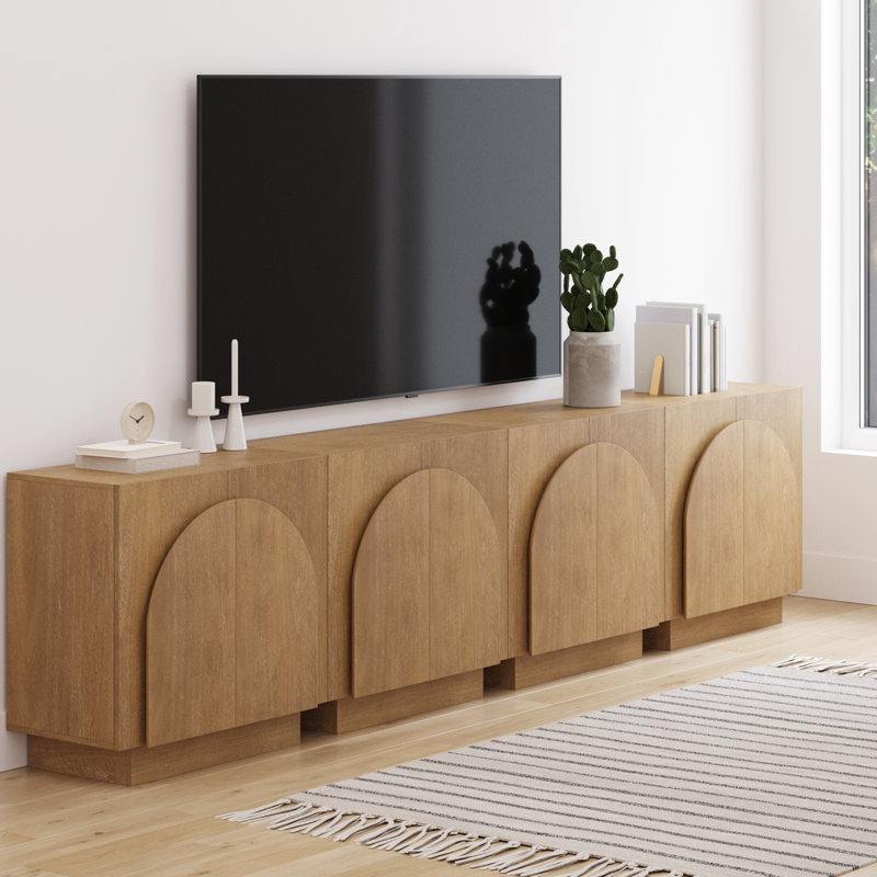 Eastampton Solid Wood TV Stand 2 - Door Accent Cabinet (4-Piece Set), Light Brown