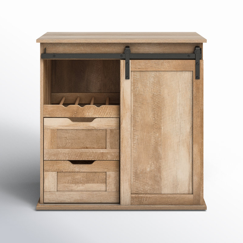 Schley Farmhouse Accent Cabinet with Drawers and Wine Rack Storage