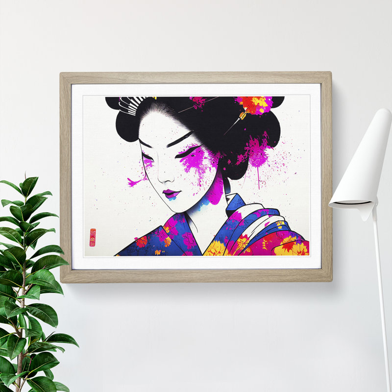 A Splashed Geisha Vol.2 Abstract - Single Picture Frame Print, Grey, 34cm H x 46cm W