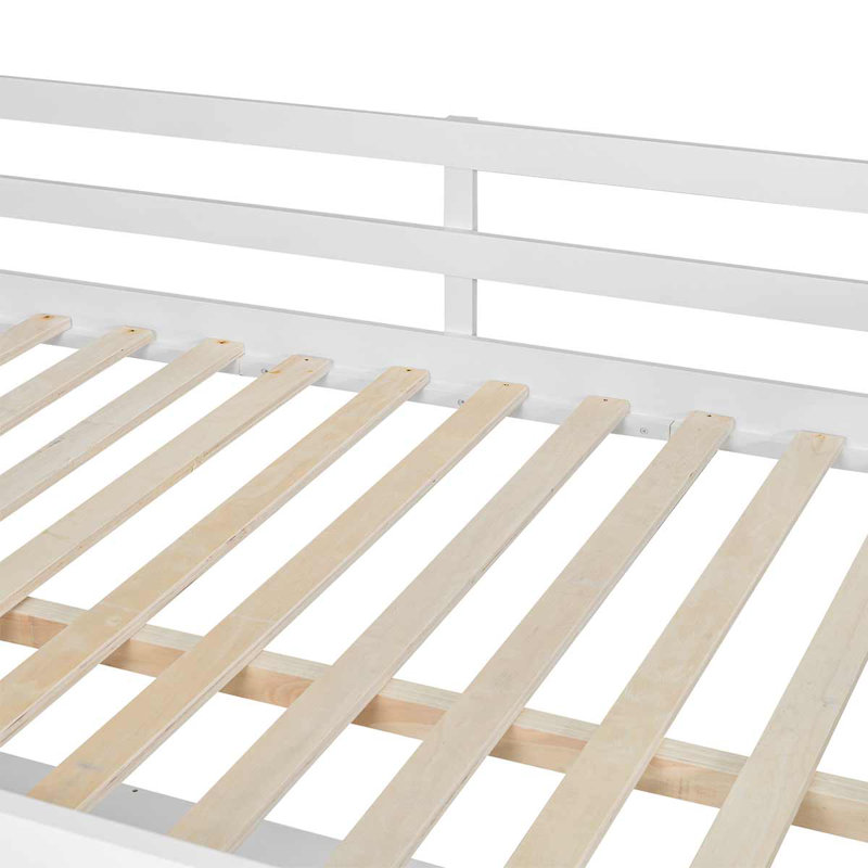Lit mezzanine en bois avec bureau en U, tiroirs et tablettes de rangement, Lit double