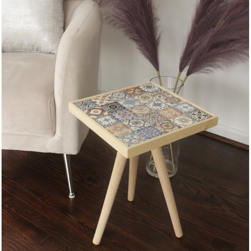 Canora Grey Side Table Coffee Table End Table Nightstand Nesting Table Bedside Table Accent Table Home Essentials Solid Wood Table Mexican Tile Table Ceamic Top End Table 17X 17 Walnut