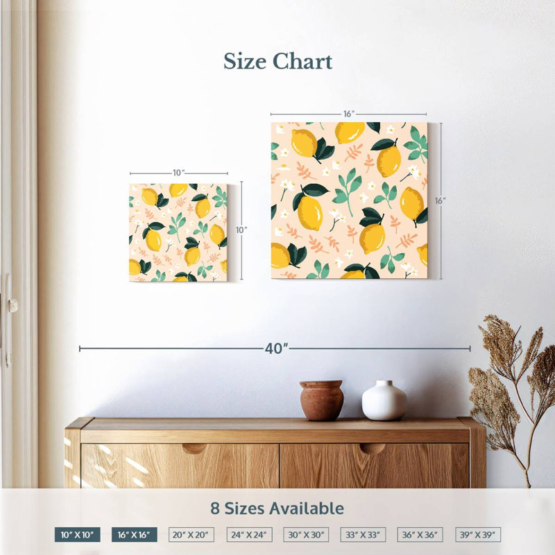 Motif Yarlin citron et fleurs, H 10 po x l 10 po