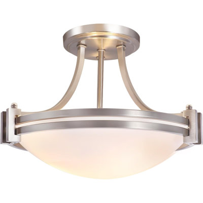 16Inch Semi-Flush Mount Ceiling Light With Milk Glass Shade