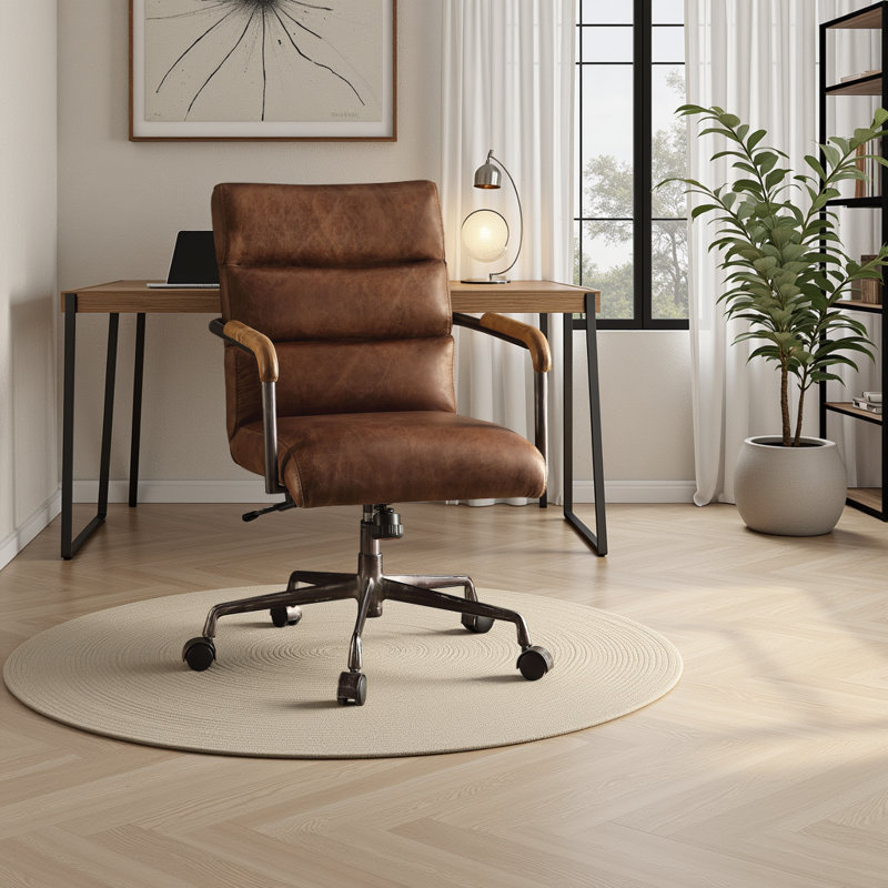 Executive Retro Office Chair - Top-Grain Leather Swivel Chair with Adjustable Height