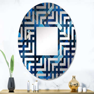 Miroir décoratif ovale bleu cobalt profond symétrique Cubes