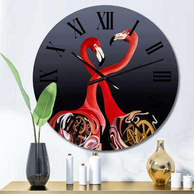 Flamingo Birds Kissing - Horloge murale traditionnelle
