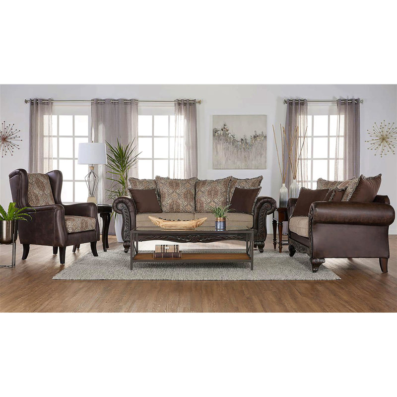 Brown Rolled Arm Loveseat
