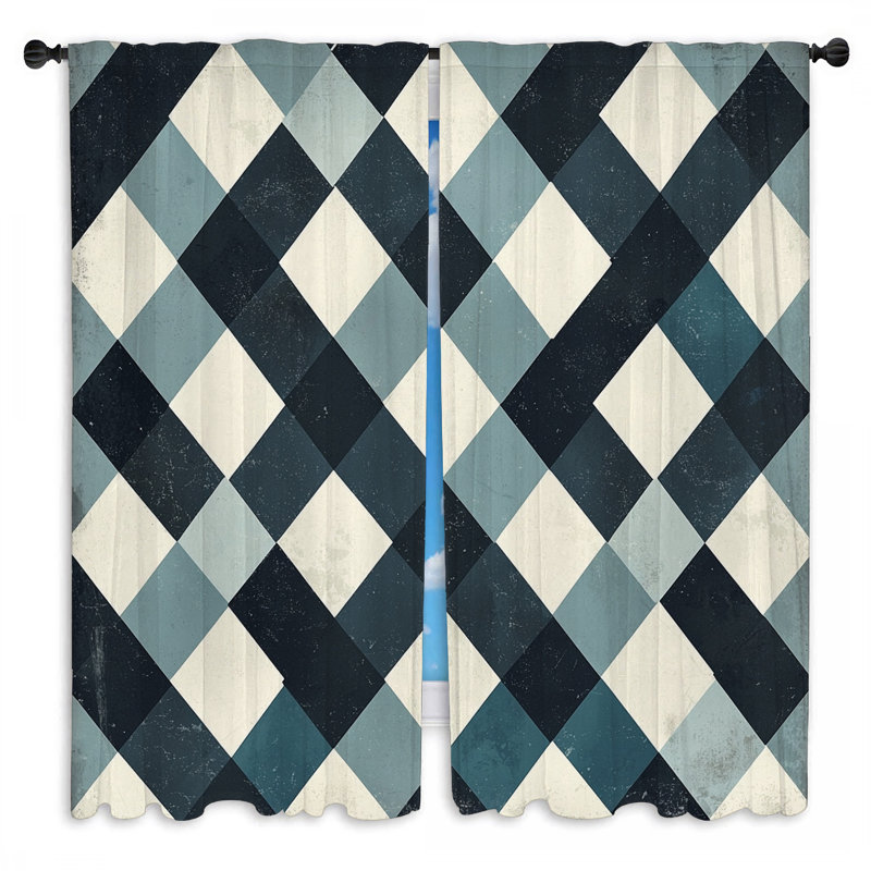 Rideaux de fenêtre à motif géométrique moderne à motif de losanges - 2 panneaux, L 40 po x L 82 po