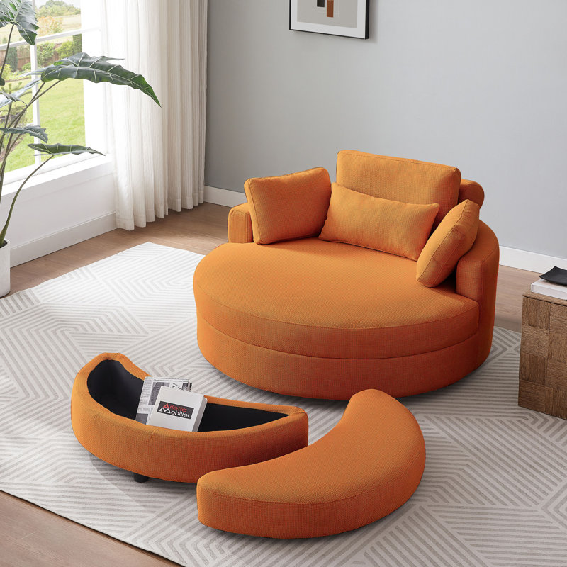 Fauteuil demi-tonneau avec repose-pieds de 51,2 po de largeur Dashton, Lin brun foncé