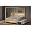 Grand lit plateforme à baldaquin tapissier avec lumières DEL, lit gigogne simple et 3 tiroirs de rangement, beige